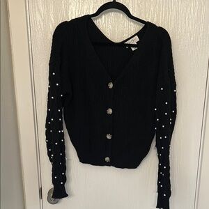 Black Embellished Sleeve Cardigan Sweater